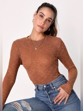 Free People Aura Layering Top in Maple Coffee, Size S